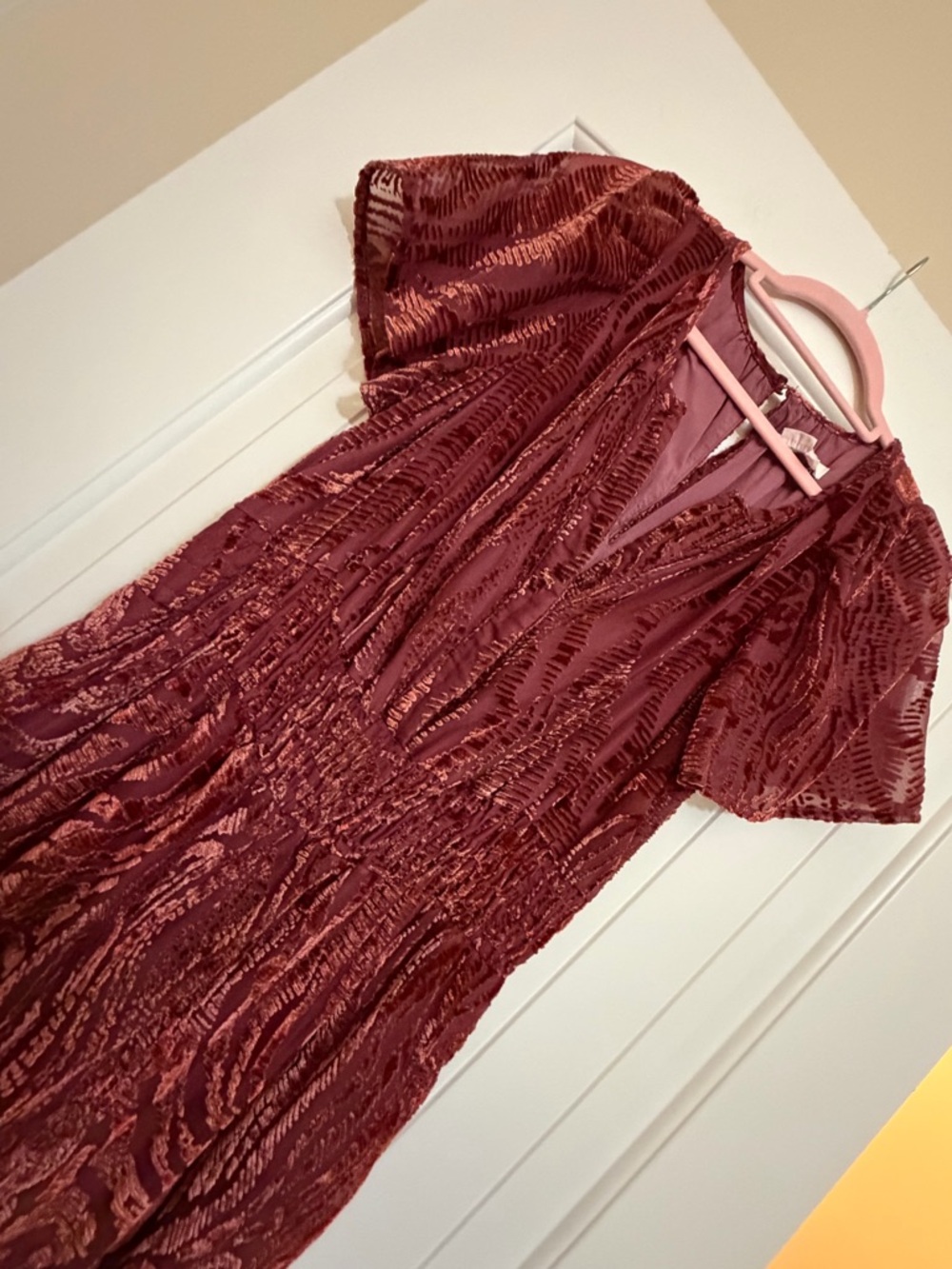 Anthropologie Somerset Jumpsuit Velvet Burnout Edition Sz Med Wide Leg Rust - Picture 13 of 16